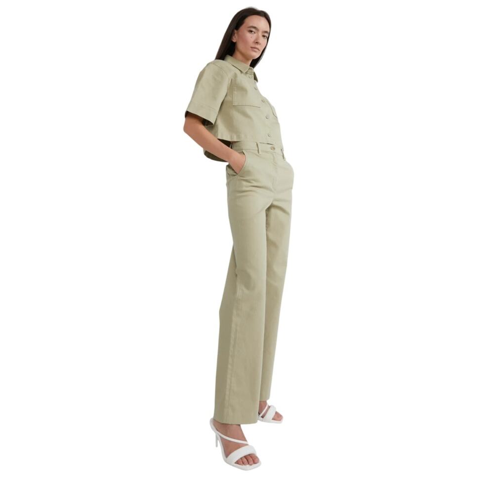 Oak + Fort Elm Green High Rise Straight Leg Twill Pants Size 6 Preppy Casual Y2K
